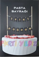 Parti Yıldızı - Pasta Bayrağı Siyah Altın