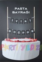Parti Yıldızı - Pasta Bayrağı Siyah Gümüş