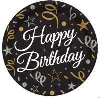 BALONEVI - Pırıltılı Happy Birthday Siyah Tabak