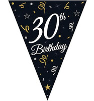 Parti Yıldızı - Pırıltılı Happy Birthday Siyah Üçgen Bayrak Afiş 30 Yaş