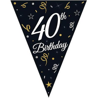 Pırıltılı Happy Birthday Siyah Üçgen Bayrak Afiş 40 Yaş