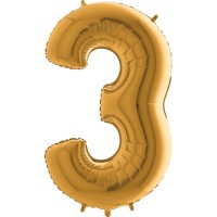 GRABO - Rakam Balon 3 Rakamı Gold - 100 cm