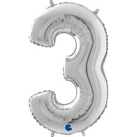 GRABO - Rakam Balon 3 Rakamı Gümüş - 70 cm
