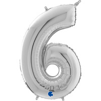 GRABO - Rakam Balon 6 Rakamı Gümüş - 70 cm