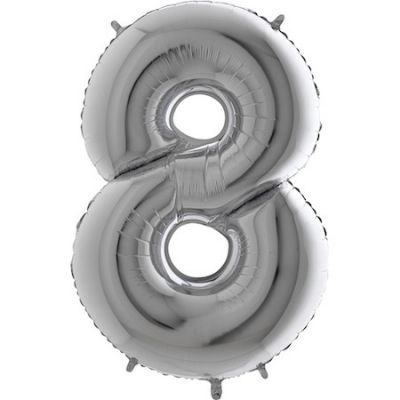 Rakam Balon 8 Rakamı Gümüş - 100 cm