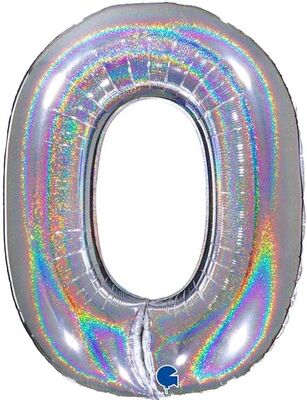 Rakam Balon Pırıltılı Gümüş 0 Rakamı - 100CM