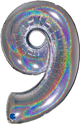 Rakam Balon Pırıltılı Gümüş 9 Rakamı - 100CM