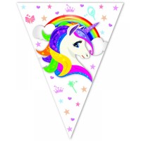 BALONEVI - Renkli Unicorn Üçgen Bayrak Banner 3,2M