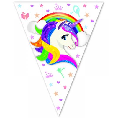 Renkli Unicorn Üçgen Bayrak Afiş 2,9M