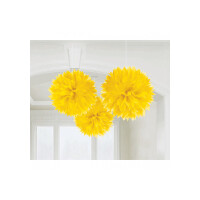AMSCAN - Sarı Renk Ponpon Çiçek 3 Adet