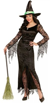 Siyah Cadı Yetişkin Kostümü Dantelli Lux M Beden