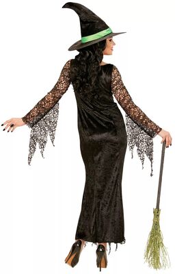 Siyah Cadı Yetişkin Kostümü Dantelli Lux S Beden