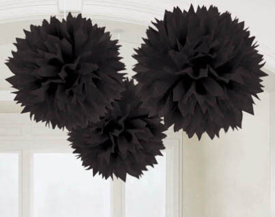 Siyah Renk Ponpon Çiçek 3 Adet