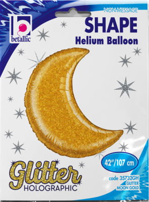 Sshape Ay Şeklinde Işıltılı Folyo Balon (Altın) 107cm
