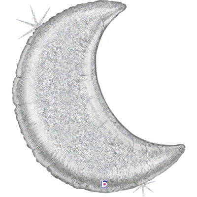 Sshape Ay Şeklinde Işıltılı Folyo Balon (Gümüş) 107cm