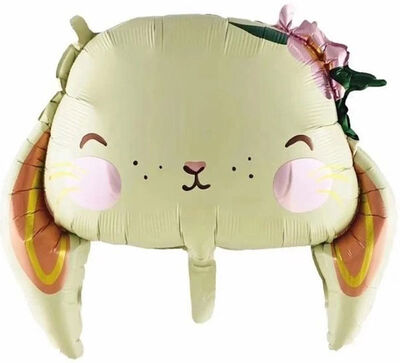 SShape Çiçekli Tavşan Kafası Şekilli Folyo Balon 65cm