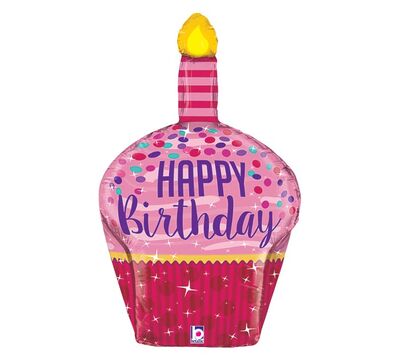 SShape Çok Yönlü Işıltılı Cupcake Happy Birthday Balon 89cm