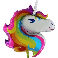 GRABO - SShape Gökkuşağı Unicorn Kafası Paketli Folyo Balon