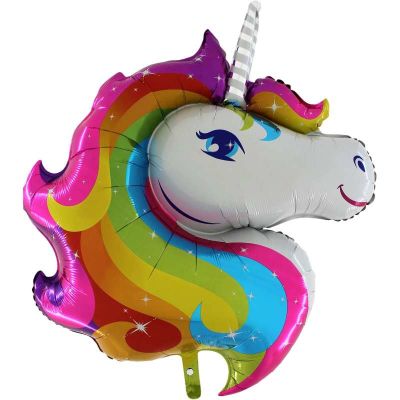 SShape Gökkuşağı Unicorn Kafası Paketli Folyo Balon