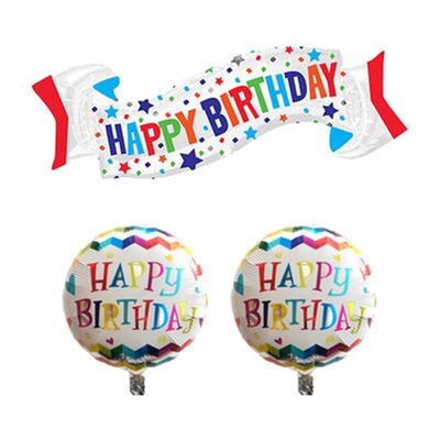 Balon Seti Happy Birthday Dalgalı Banner 3 Adet