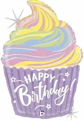 SShape Opal Gökkuşağı Cupcake Happy Birthday Folyo Balon