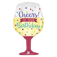 Sshape Cheers Baskılı Şarap Bardağı Happy Birthday Balon 86cm - Thumbnail