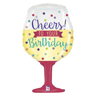 Sshape Cheers Baskılı Şarap Bardağı Happy Birthday Balon 86cm