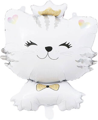 SShape Sevimli Kedi Folyo Balon - Beyaz Renk 71cm