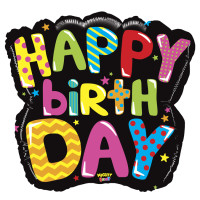 Sshape Siyah - Renkli H. Birthday Işıltılı Balon - Thumbnail