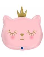 Parti Yıldızı - SShape Taçlı Prenses Kedi Folyo Balon - Pembe Renk