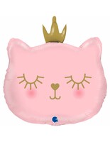 Parti Yıldızı - SShape Taçlı Prenses Kedi Folyo Balon - Pembe Renk