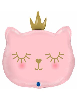 SShape Taçlı Prenses Kedi Folyo Balon - Pembe Renk 76cm
