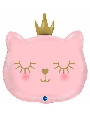 SShape Taçlı Prenses Kedi Folyo Balon - Pembe Renk 56cm