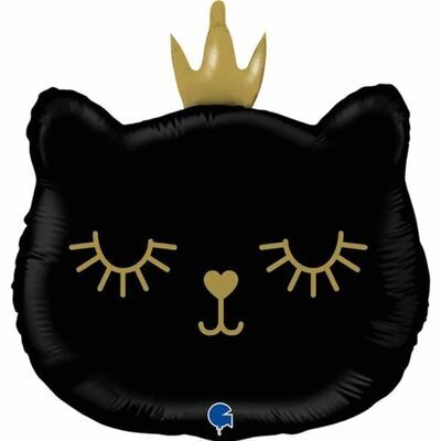 SShape Taçlı Prenses Kedi Folyo Balon - Siyah Renk 56cm