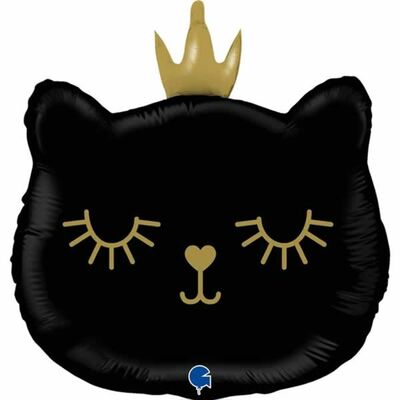 SShape Taçlı Prenses Kedi Folyo Balon - Siyah Renk 76cm