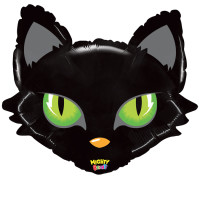 GRABO - SShape Yeşil Gözlü Siyah Kedi Kafası Folyo Balon 71cm
