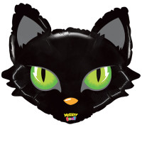 SShape Yeşil Gözlü Siyah Kedi Kafası Folyo Balon 71cm - Thumbnail
