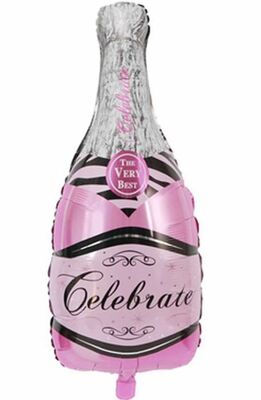 Sshape Şampanya Şişesi Folyo Balon - Pembe Renk 100x49
