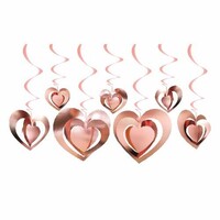 Parti Yıldızı - Tavan Süsü 3D Kalp Dekor Rose Gold Renk 12 Adet